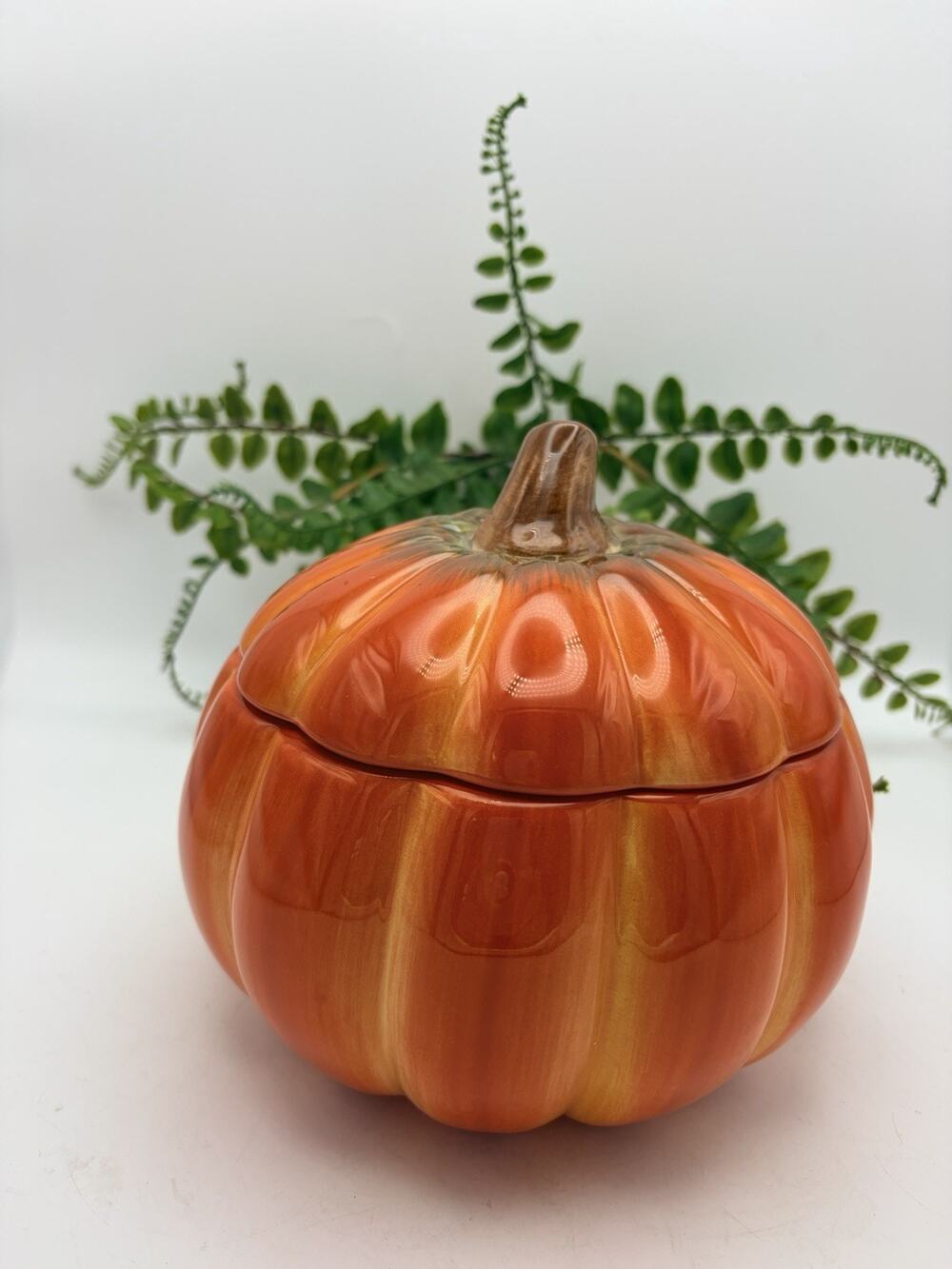 FTD Ceramic Pumpkin Jar with Lid Fall Decor Candy Dish 6.5" Harvest